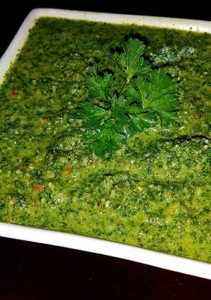 A picture of Mike's Garlic Parsley Cilantro Pesto.