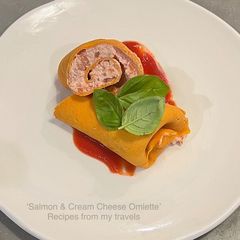 A picture of Smoked salmon and cream cheese omelette roll.