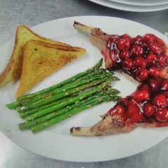 A picture of Cherries jubilee pork chops.
