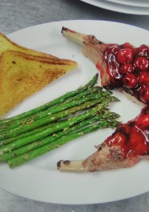 A picture of Cherries jubilee pork chops.