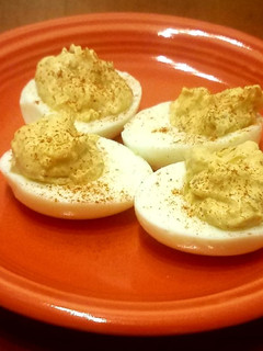 A picture of Spicy deviled eggs.