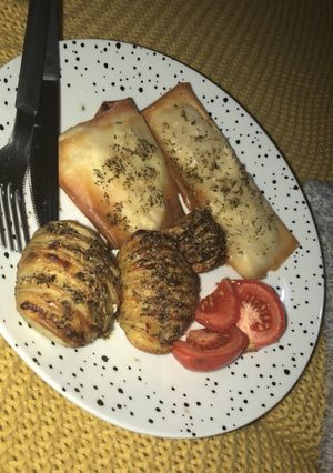 A picture of Phili Chicken In Filo Pastry with hassleback potatoes.
