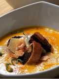 Roasted Sweet Potato & Carrot Soup with Marble Rye Croutons