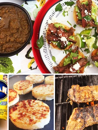 Simple Way Prepare Recipe Fire Roasted Salsa Wagyu Skirt Steak on Cheesy Arepas that is Can Pamper Your Tongue, Addictive}