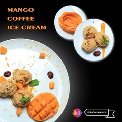 A picture of Mango with coffee ice cream.