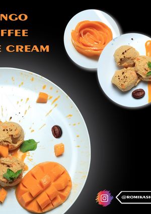 A picture of Mango with coffee ice cream.