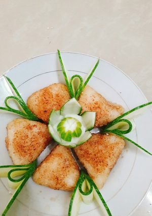 Hình của món Cơm nắm chiên xì dầu.