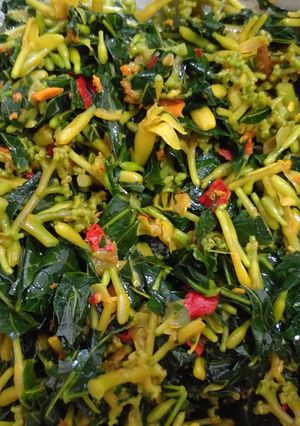 Foto resep Tumis daun pepaya jepang + bunga pepaya praktis