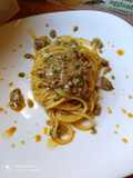 Spaghetti alla Norcina con Olio al Tartufo e Jus di Pollo