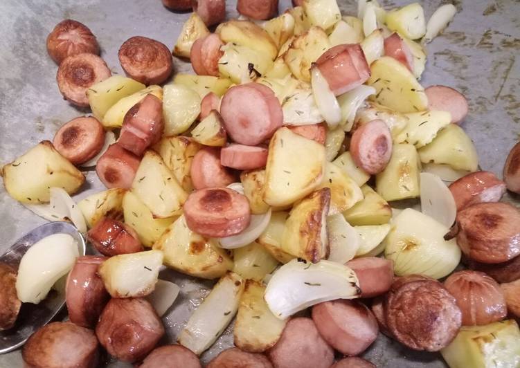 Hot dog, potato and onion roast