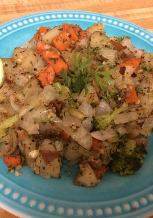 A picture of Stir fry Italian Bacon and Veggies.