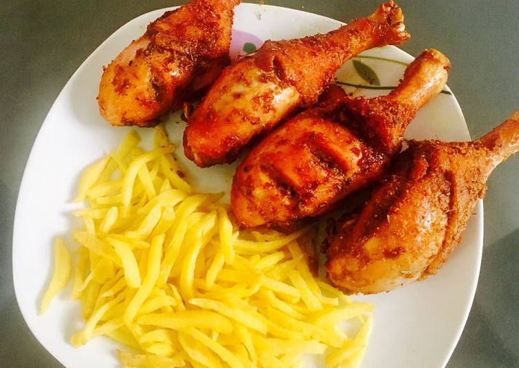 Recipe of Tasty Peppered chicken drum sticks and chips