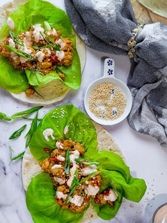 A picture of Chicken Teriyaki Lettuce Tacos.