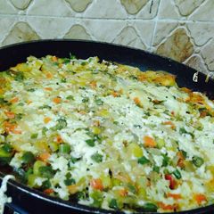 A picture of Lasagna in a pan.