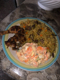 A picture of Fried rice and potato salad.