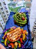Pesto Noodles with Grilled Paneer Steak