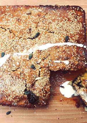 A picture of Blueberry, Bannana & Coconut seeded brownie bake.