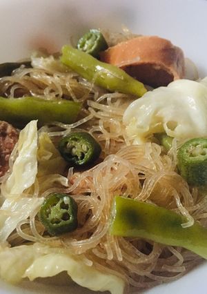 A picture of Rice Vermicelli With Sausages (Asian Bihon Noodles with a Twist).