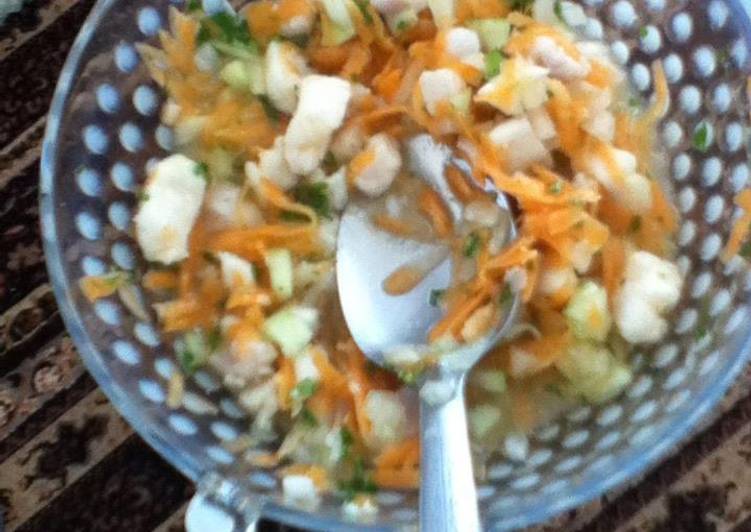 Ceviche de camarón con calabaza y pepino