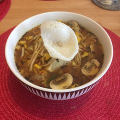 A picture of Chicken noodle soup.