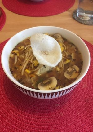 A picture of Chicken noodle soup.