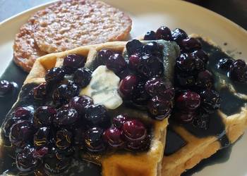 Unique Cuisine Cinnamon Chaffles with Buttermilk Blueberry Syrup Most Delicious