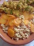 Pâtes complètes healthy avec brochettes d'escalopes