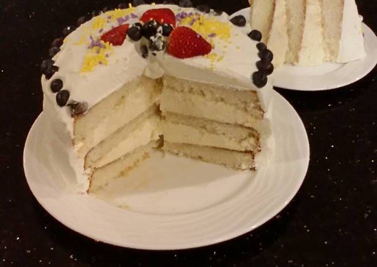 vanilla layer cake with lemon cream filling and lemon whipped cream frosting recipe main photo