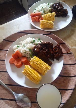 A picture of Mutton + rice & veggies.