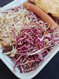 Ensalada de repollo y lombarda con vinagreta de naranja