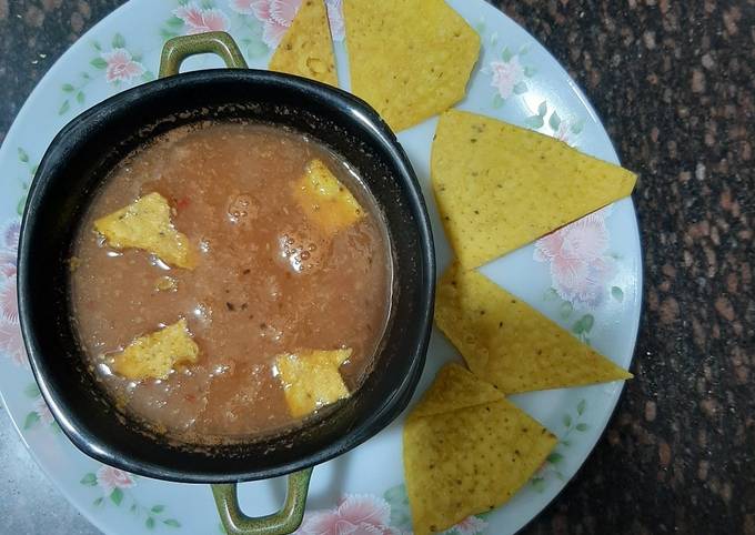 Homemade nachos with soup