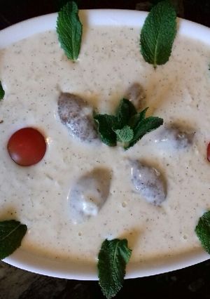 A picture of Kibbeh in Yogurt Sauce.