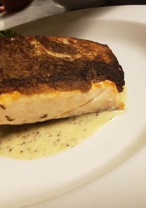 A picture of Rye encrusted salmon.