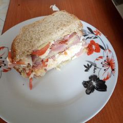 Avocado, egg, ham and bacon sandwich A picture of Avocado, egg, ham and bacon sandwich.