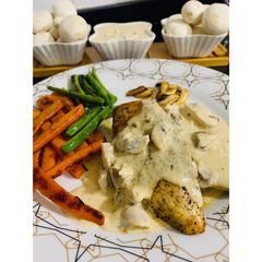 A picture of Chicken Steaks with Mushroom Sauce.