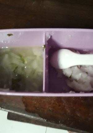 Foto resep Mpasi 9+ alifaah nasi tim kacang santan kuah lobak