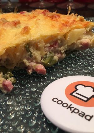 Une photo de Quiche sans pâte haricots verts, pommes de terres lardons