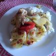 Pollo al horno con papas pizza