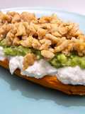 Boniato con ricotta, aguacate y carne especiada
