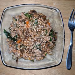 A picture of Thai Basil Glass Noodles With Beef.