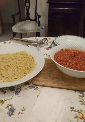 A picture of Soy Mince Bolognese.