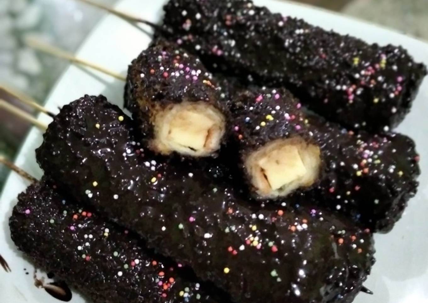 Chocolate Corndog isi Keju dari Roti Tawar