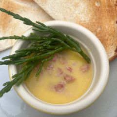 A picture of Southport Potted Shrimps with Wild Samphire - Lancashire pub pots.