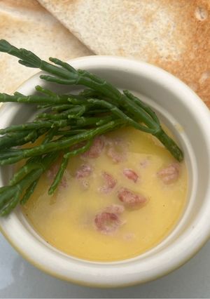 A picture of Southport Potted Shrimps with Wild Samphire - Lancashire pub pots.