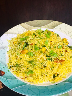 A picture of Spring onions Tomato rice.