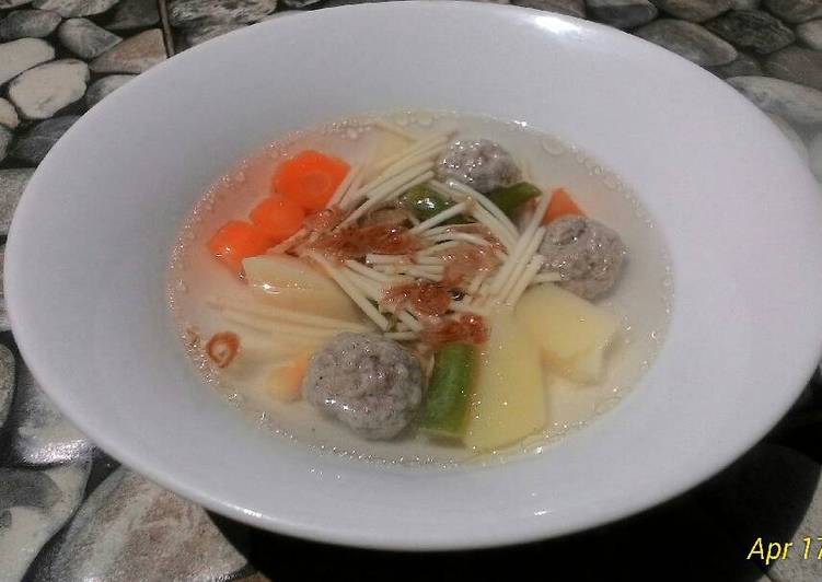 Sup sayuran + bola2 daging sapi praktis (no tumis/minyak/msg)