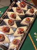 Ham, Olive, Anchovy, and Tomato 'Eye' Canapés