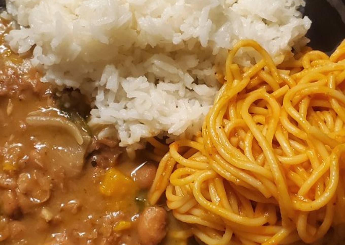 Arroz, habichuelas y espaguettis a la Dominicana.🇩🇴