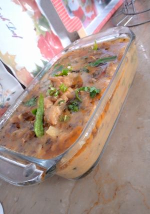 A picture of Karhi pakora yellow savoury.