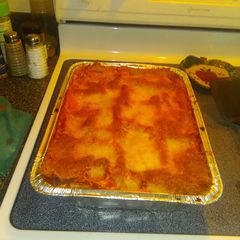 A picture of Two meat Lasagna.